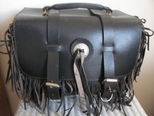 Vintage Black Leather Motorcycle Saddle Bag Pannier Fringes Harley