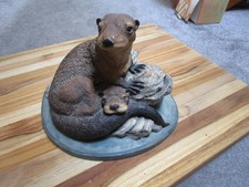 OTTER MOTHER AND YOUNG FROM NORTH LIGHT AT WADE  CERAMIC AND RESIN, HAND PAINTED