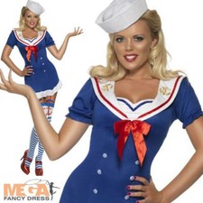 Ahoy Pin Up Sailor Girl Ladies Fancy Dress Navy Nautical Uniform Adults Costume 