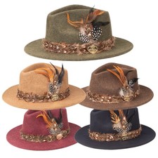 Ladies Wool Felt Summer Hat Womens Country Panama Hats With Feather Rydale