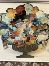Vintage Wooden Hand decoupage large Fire Screen Flowers In A Basket Floral Scene
