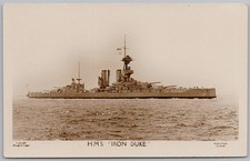 HMS IRON DUKE Royal Navy Dreadnought Battleship RP Postcard by Wright & Logan