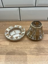 Small Yankee Candle Candle Silver Gold Wave Mosaic Topper & Saucer Plate