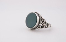 Green Carnelian Signet Sterling Silver Ring w/ Filigree Details