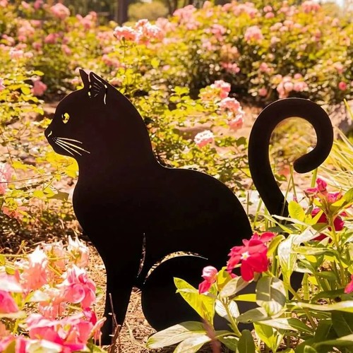 Metal cat garden stake - metal,