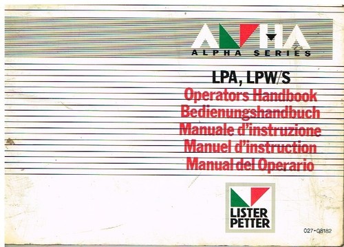 Lister petter alpha lpa - lister, lpw/s