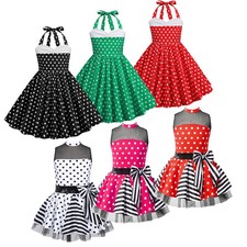 UK Girls Retro 50s Vintage Polka Dot Classic Dress Birthday Party Swing Dress