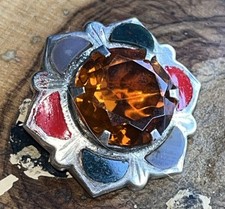 Antique Victorian Solid Silver Scottish Agate Brooch With Citrine - Stunning