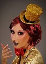 Rocky Horror Picture Show Fancy Dress Columbia Style Gold Mini Top Hat Headpiece