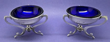 PAIR OF ANTIQUE SOLID SILVER 3 LEGGED SALTS BY WILLIAM DEVONPORT BIRMINGHAM 1914