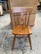 Vintage Solid Natural Brown Pine Kitchen Dining Chair with Spindle Back