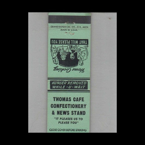 Matchbook cover thomas cafe - thomas,