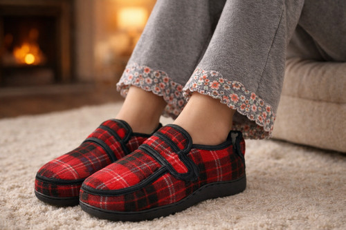 Women red tartan - red, slipper