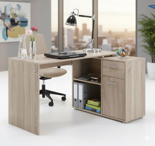 Carla Oak Effect Corner L Shaped Reversible Office Storage Desk With Drawers