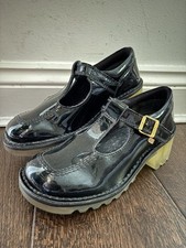 Kickers Kopey T Black Patent Leather Flats Womens UK6 Gold Buckle 