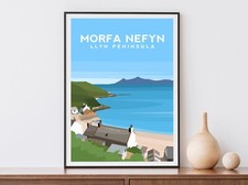 Morfa Nefyn Art Print, North Wales Travel Poster, Porthdinllaen Illustration