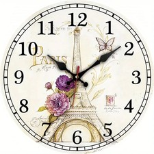 Floral Eiffel Tower Paris with Flowers 30cm Wall Clock, Silent, Beautiful Design