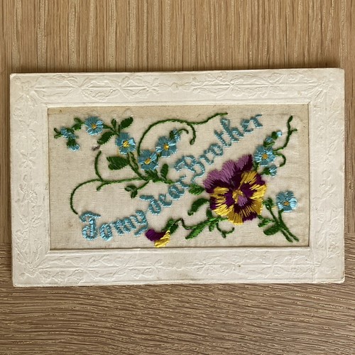 Embroidered silk postcard - embroidered,