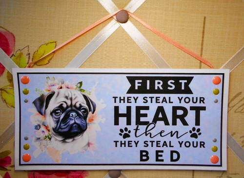 Pug dog sign hanging - hanging, plaque