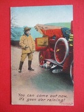 Old Comic MOTORING VINTAGE CAR BROKEN DOWN SHELTER FROM RAIN