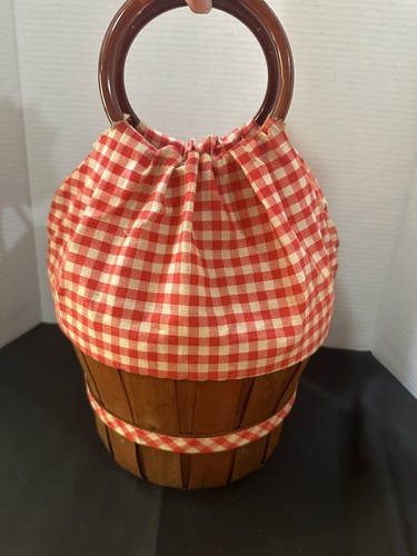 Red gingham basket satchel - red,