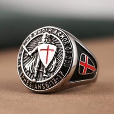 Mens Stainless Steel Signet Ring Knights Templar Armor of God Ephesians 6:13-17