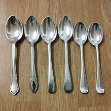 6 Vintage EPNS Silver Plated small teaspoons / coffee spoons 10.5cm to 11.4cm 
