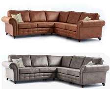 Leather Corner Sofa Oakland Brown or Charcoal Modern 3&2 Large Premium Suite