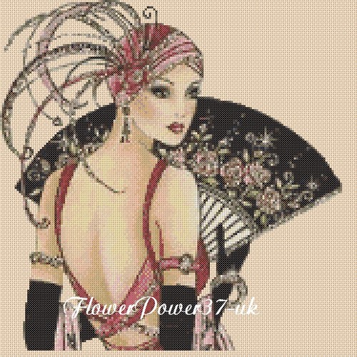 Art deco lady cross stitch - deco,