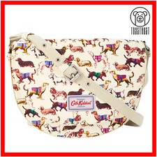 Cath Kidston Cross Body Bag Curved Saddle Small Sketchbook Dog Oyster Shell CK41