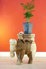 Solid wood side table elephant
