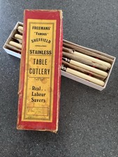 Set of Six Vintage William Freeman Sheffield Table Knives Stainless Steel Boxed