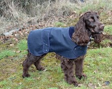 HUNTER DOG COAT / DOG JACKET IN TRADTIONAL NAVY WAXED COTTON - MADE IN THE UK.