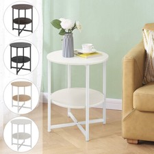 Small Round End Table 2 Tier Sofa Side Coffee Desk Wood Bedside Table Nightstand