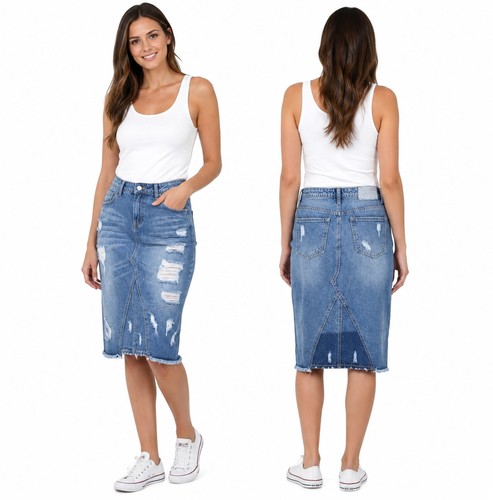 Womens denim midi skirt - womens,
