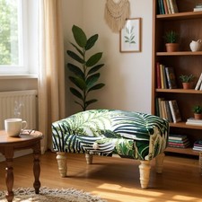 Palm Leaf Fabric Tapestry Ottoman Footstool With Drawer Lounge Padded Footstool