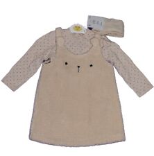 baby girls ex store teddy bear fleece dress,tights & bodysuit outfit set.