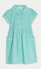 2 M&S Green Gingham School Dresses Ages 7-8 Years