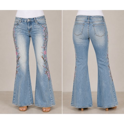 Floral embroidered flare jeans - flare,