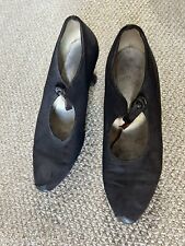 Original 1920s Flapper Heel Shoes Black Fabric 