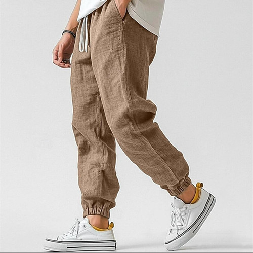 Men cotton linen pants elastic - men,