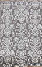 GRAY/ SILVER Abstract Versace Design Area Rug Hand-knotted Wool/ Silk 4x6 Carpet