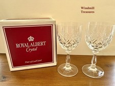 PAIR ROYAL ALBERT VICTORIA CRYSTAL BURGUNDY WINE GLASSES IN ORIGINAL BOX - FAB