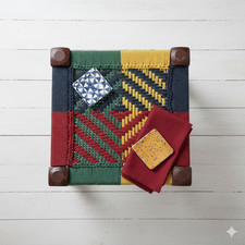 Handwoven Geometric Charpai Stool – Multicolor Rope Weave on Solid Wood Frame