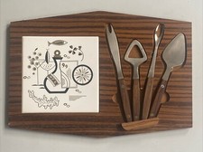 Vintage 70s Retro Tile Cheese Board Magnetic Set