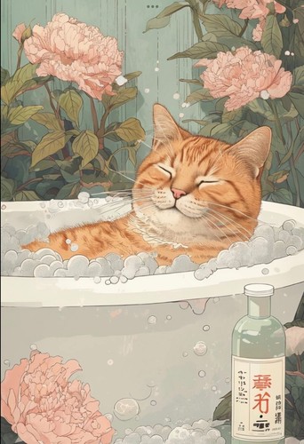 Japanese ginger cat bath - cat, in