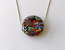 vintage millefiori glass bead necklace 925 Silver Chain 16''