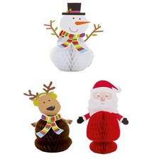 Christmas Hanging Honeycomb Decorations Set of 3 - Santa / Snowman / Reindeer