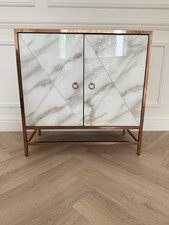 Two Door Marble Rose Gold Cupboard Cabinet with Internal Storage and Shelves UK