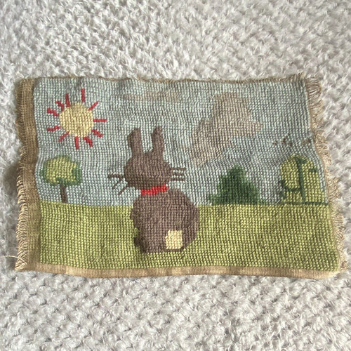 Finished needlepoint rabbit - finished,